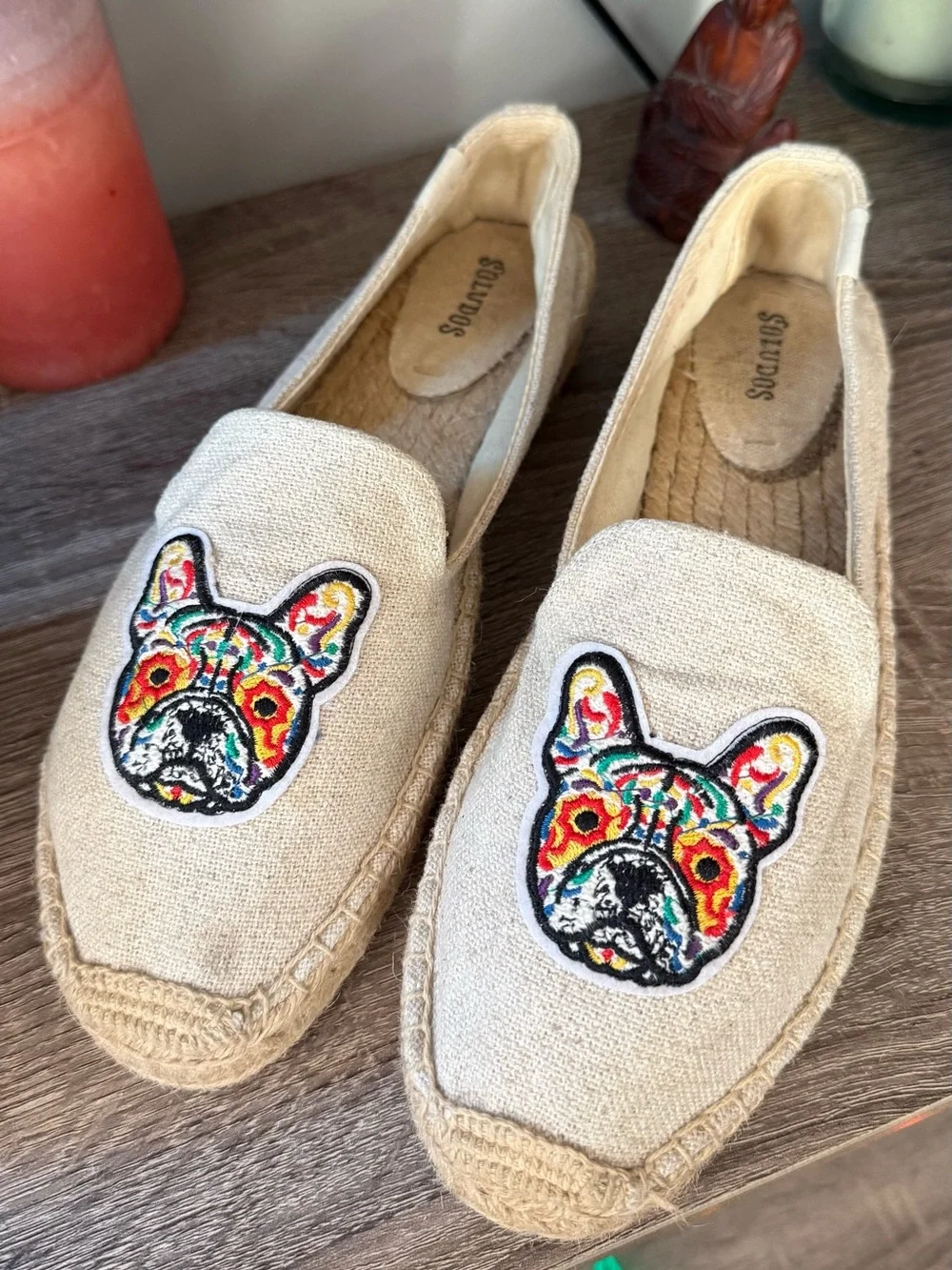 Soludos French Bulldog Espadrilles Size 9.5 Frenchie Smoking Slipper Flats